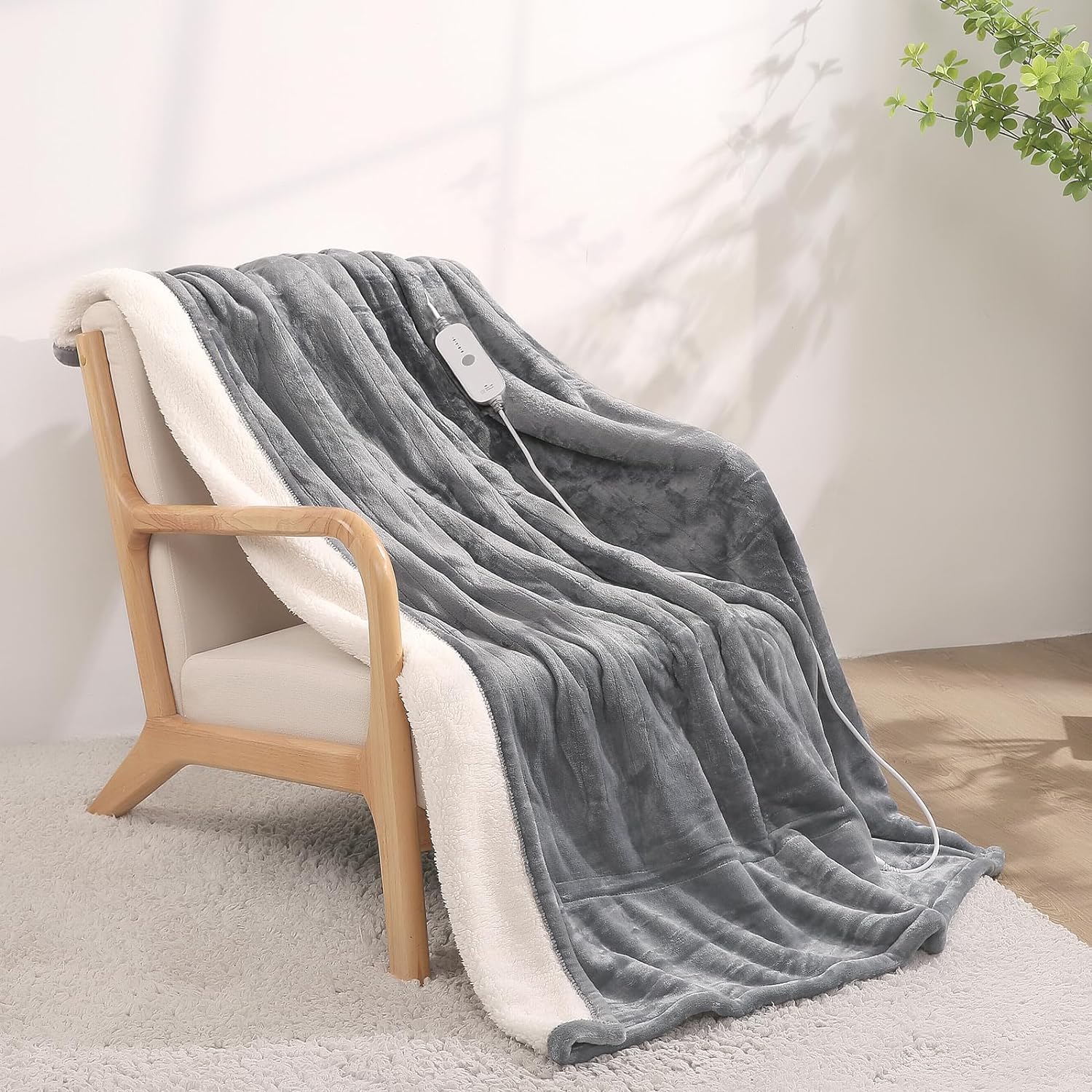 電気毛布ソフトフランネル160 * 130 cm4段階温度調整 10h自動切タイマー 洗濯可 家庭用暖房毛布（グレー）