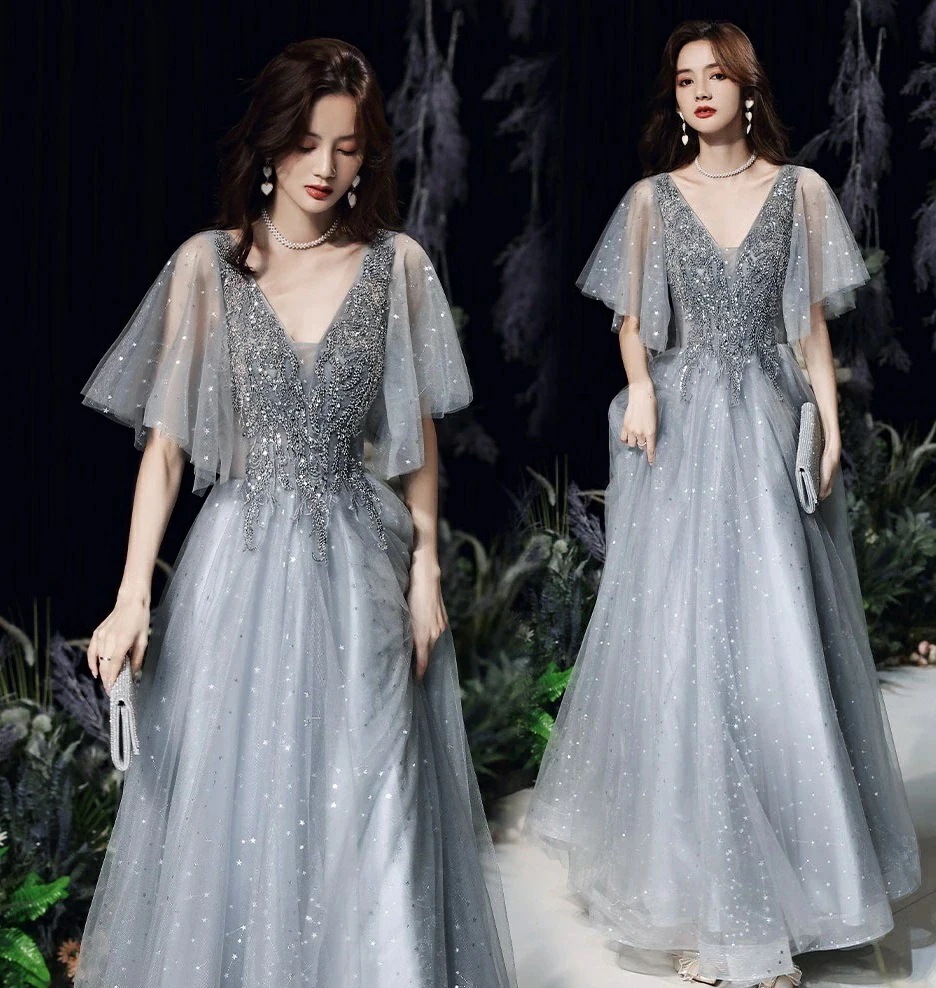 期間限定30%割引 ロングドレス 発表会 演奏会ワンピース 20代 30代 40代 深Vネック ロング丈ドレス スパンコール衣装 イブニングドレス パーティードレス 二次会ドレス ミモレ丈ドレス 夏