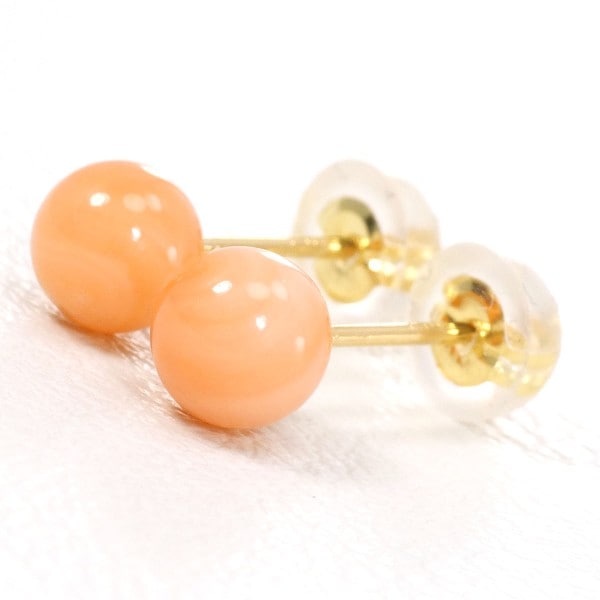 K18 18金 YG イエローゴールド ピアス サンゴ 総重量約0.4g ジュエリー 中古