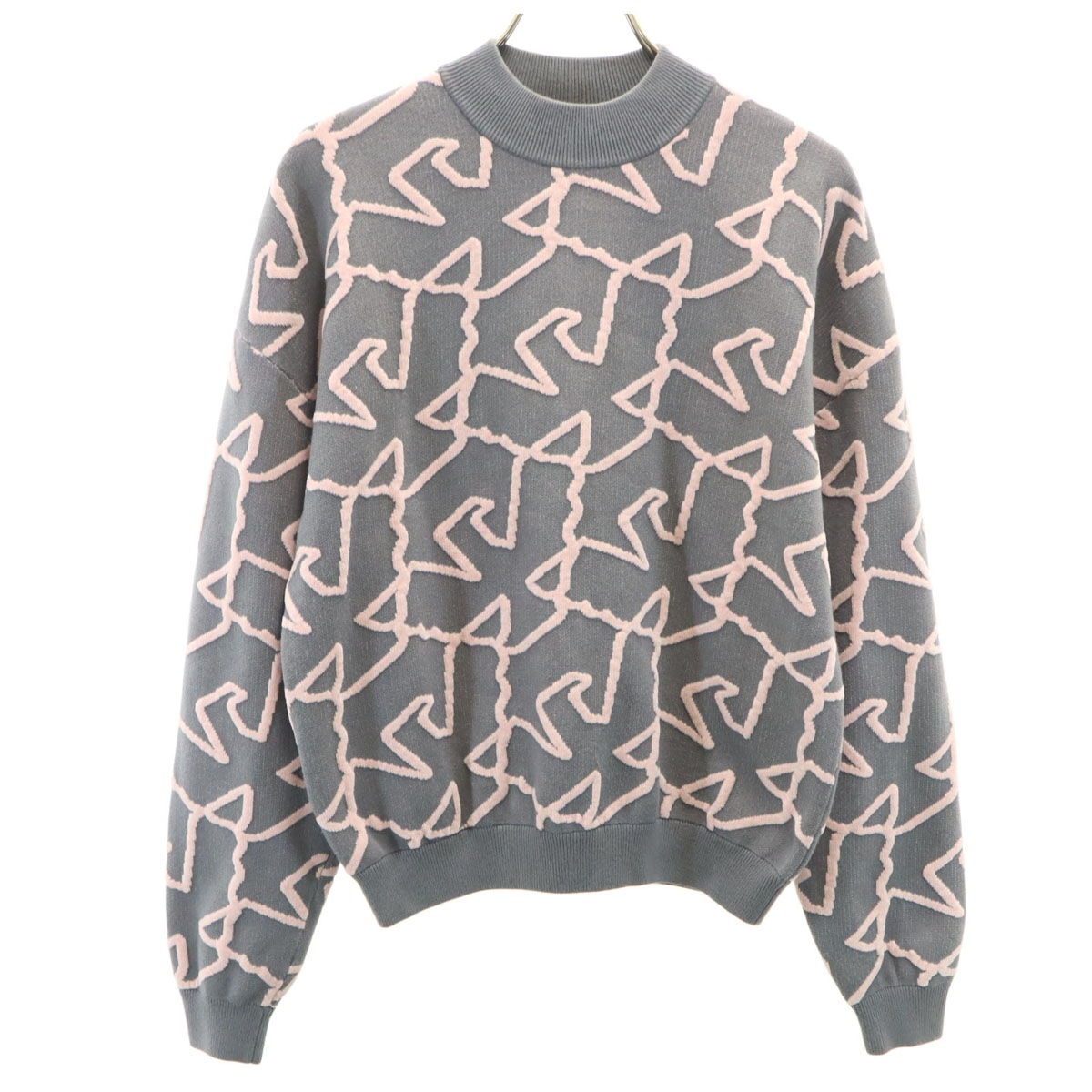 総柄 長袖 ニット S グレー セーター レディース 古着