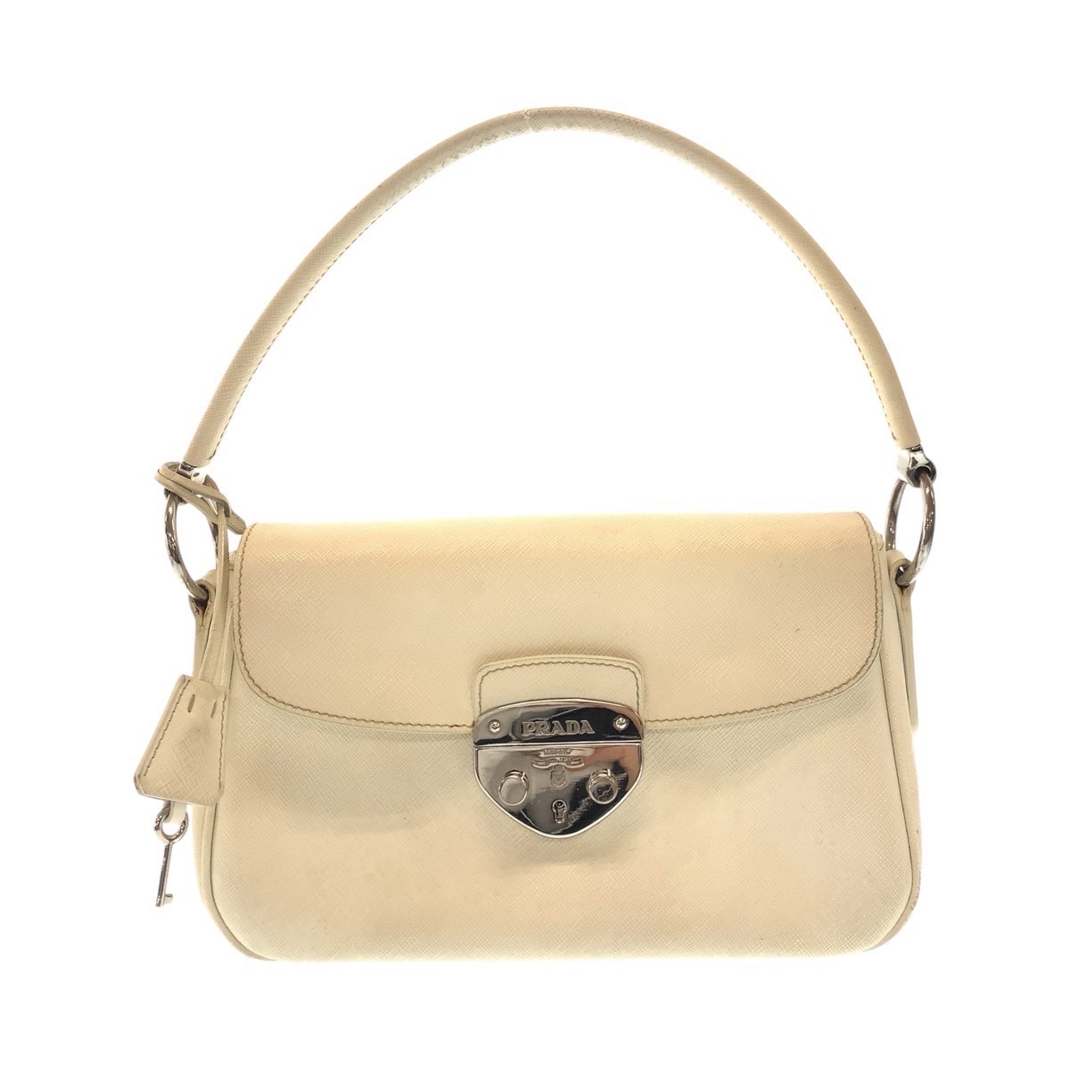 サフィアーノ ホワイト シルバー金具 レザー ショルダーバッグ ハンドバッグ レディース 502056