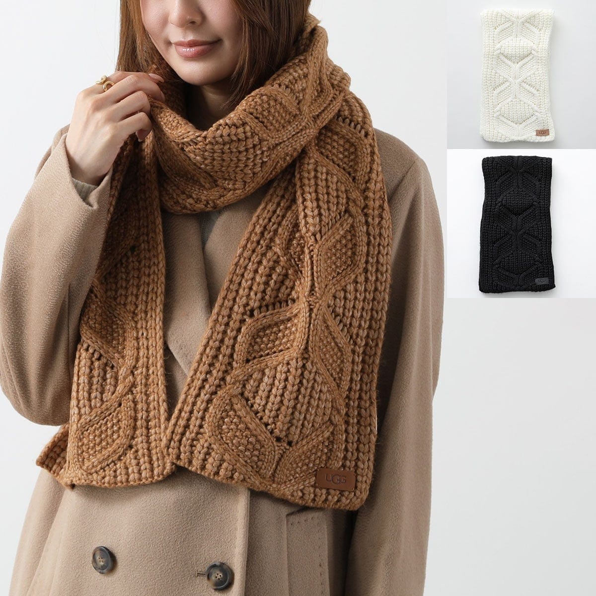 UGG アグ マフラー W CABLE SCARF ケーブル スカーフ 101013 レディース ニット ウールブレンド ロゴ ストール カラー3色