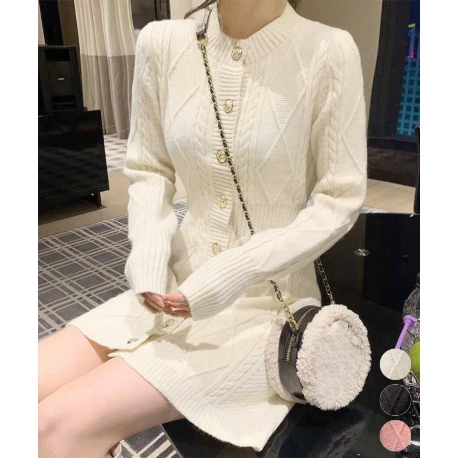 ブラウス ケーブルニットワンピース ミニ きれいめ ニット