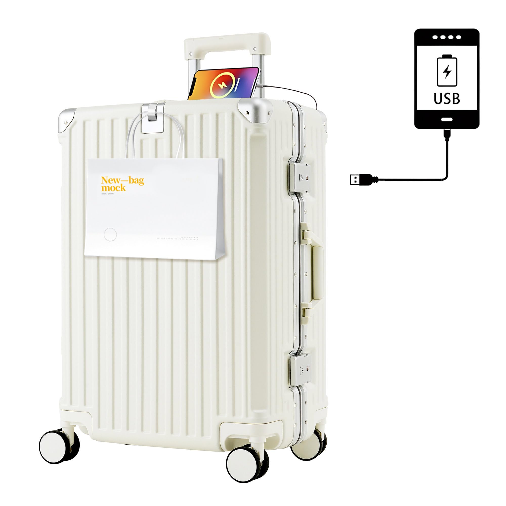 [VECELO] スーツケース 大容量 超軽量 耐衝撃 静音ダブルキャスター TSAローク搭載 USB充電 カップホルダー付き 隠しフック付き ABS+PC素材 おしゃれ キャリーケース キャリーバッ