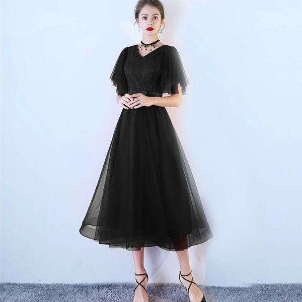 超人気,高評価!!レディース ロングドレス パーティードレス 結婚式 レース 花嫁 お呼ばれ 二次会 卒業式 成人式 謝恩式 食事会 着痩せ 可愛い 大人 上品 黒 ワンピース ドレス 袖あり ミモレ