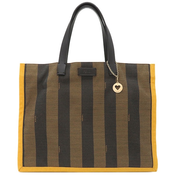 フェンディ FENDI トートバッグ ぺカン キャンバス レザー ブラウン×イエロー ゴールド金具 ハンドバッグ ミニトート 茶 黄 8BH252【中古】