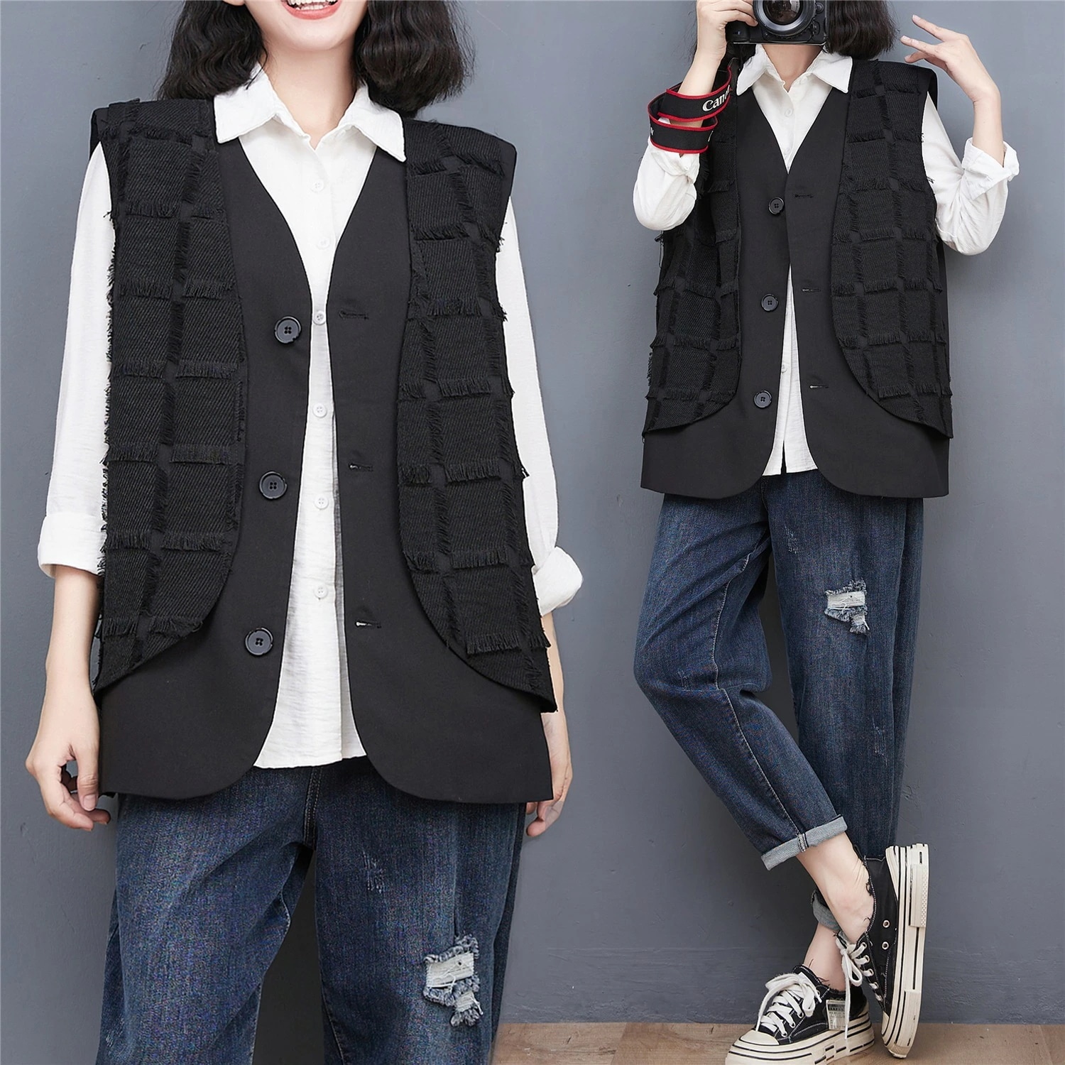 ジャケット 冬アウター 大きいサイズ スーツベスト通勤春アウターゆとり袖なしスーツＶネック着痩せ韓国トレンド