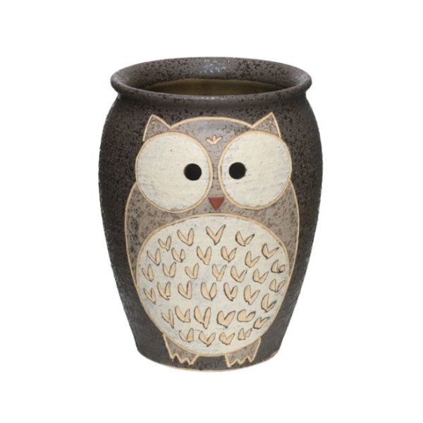 黒化粧ふくろう壺型傘立 （信楽焼陶器傘立梅雨玄関H）