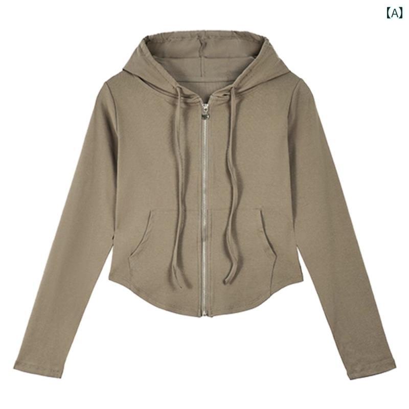 パーカー レディース トップス カジュアル 普段使い フード付き 長袖 Tシャツ スウェット 春夏 ジッパー スリミング ショート