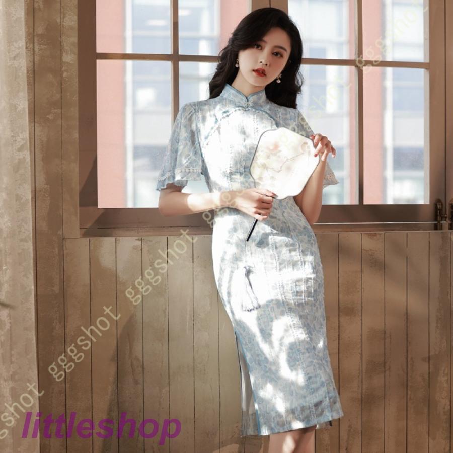 【NEWカラー追加】レディース ワンピース 春夏秋冬 Aライン スリム チャイナドレス 民族風 民族衣装 ロング丈 旗袍 フラワー 半袖 チャイナ服 女性用 中国ドレス チーパオ 5,315円