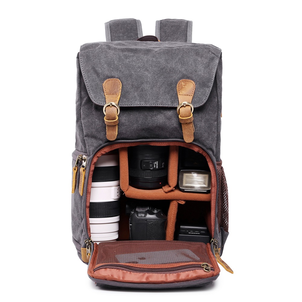 多機能カメラバッグ 大容量 防水キャンバス素材 一眼レフ＆レンズ一式をラクラク収納 15インチ対応ノ