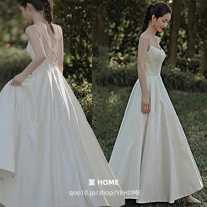 パーティードレス 白 安い ウェディングドレス 結婚式 ドレス ノースリーブ シンプル 無地 ワンピース 結婚式 二次会 披露宴 前撮り 後撮り ビーチフォト 花嫁ドレス エンパイア