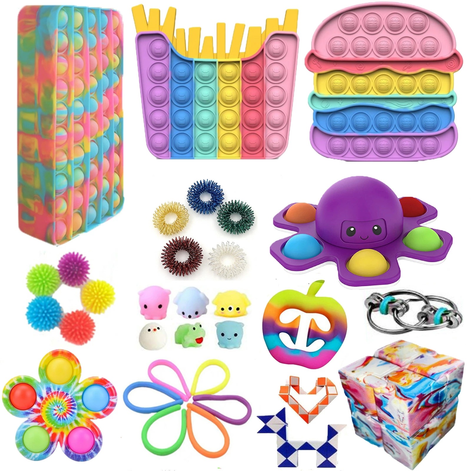 カラフルプッシュポップ スクイーズ玩具 プッシュポップバブル ストレス解消 子供 大人兼用人気な減圧