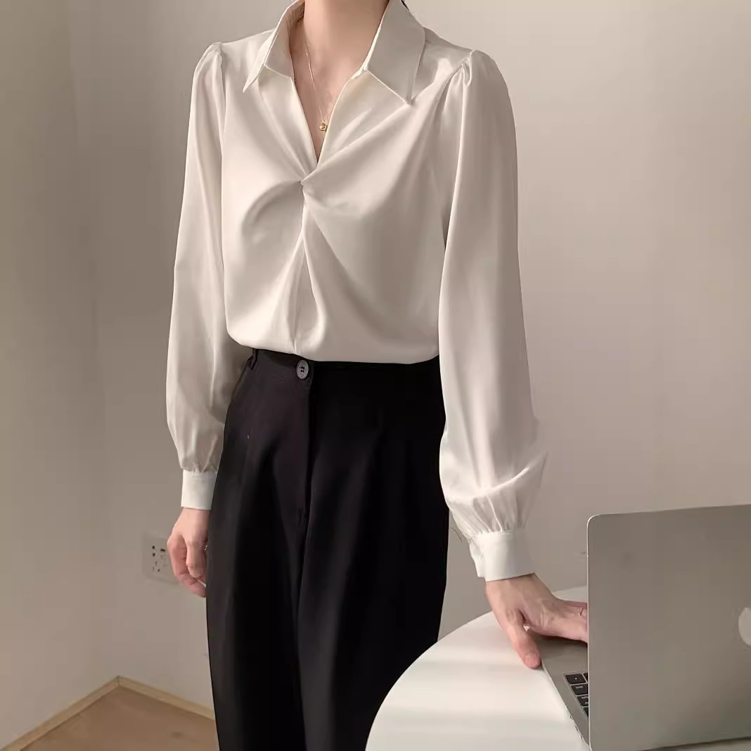【1つ買うと10つ無料】ホワイトシャツの女性センス2025春と秋のシフォンカンマーインタビューフォーマルシャツ 37,873円