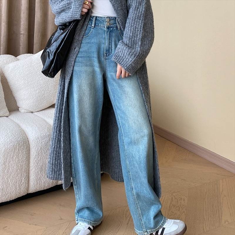 ハイウエスト デニム パンツ レディース ワイド ボトムス ジーンズ Gパン ロング ポケット