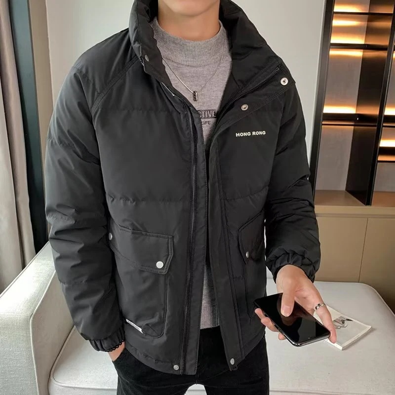 冬の新型ダウンジャケット男性立襟防風保温工装大ポケットコート男性服厚手防寒ジャケット