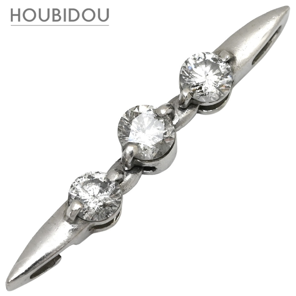 ペンダントトップ ダイヤモンド プラチナシルバー Pt900 トリロジー スリーストーン スイング 縦ライン 【中古】