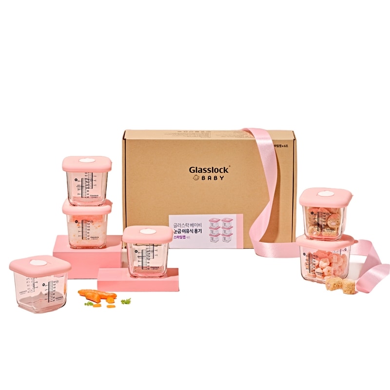 グラスロックベビー目盛り式大容量スマイルキャップ270ml 6組ピンクエディション