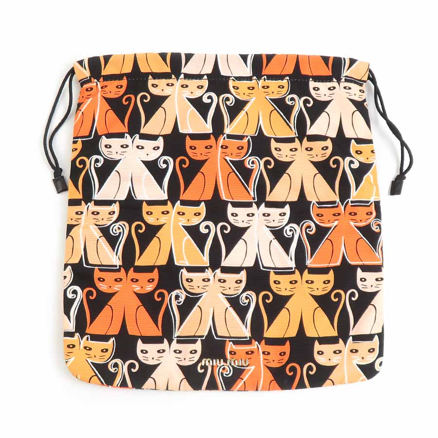 ミュウミュウ MIUMIU ポーチ 巾着ポーチ コットンキャンバス ブラック×オレンジ レディース 5NG005 r10732k