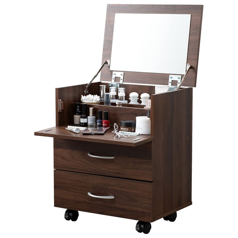 萩原(Hagihara) ドレッサー 化粧台 コスメワゴン キャスター ミラー 付き 収納 コンパクト 幅45×奥行31×高さ82cm ブラ