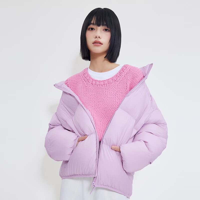 【京東供給】暖かい厚手コートアウター 防寒 レディースファーフード付き 冬用中綿ジャケットクラウドパープル Mサイズ
