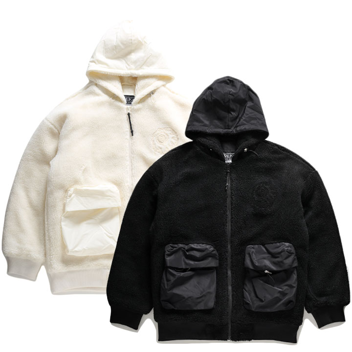 MISHKA アウター フーディ パーカー 長袖 フリースパーカー ボア ブルゾン フリース 起毛 ボアフリース ジャケット メンズ 白 黒 大きいサイズ