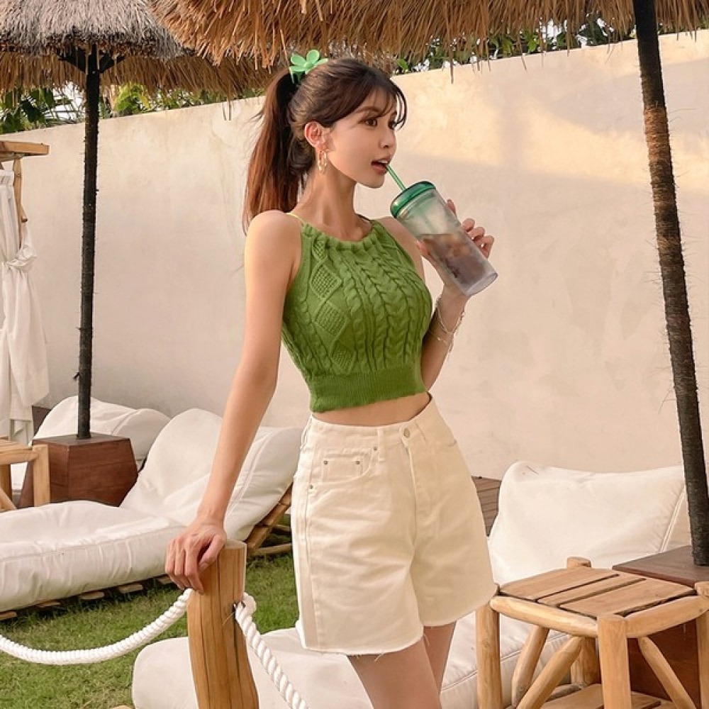 (Vivarup) デイリーホワイトショーツ PT19963F ハイウエストデニムショートルーズフィットベーシックパンツビキニカバーアップサマーパンツ