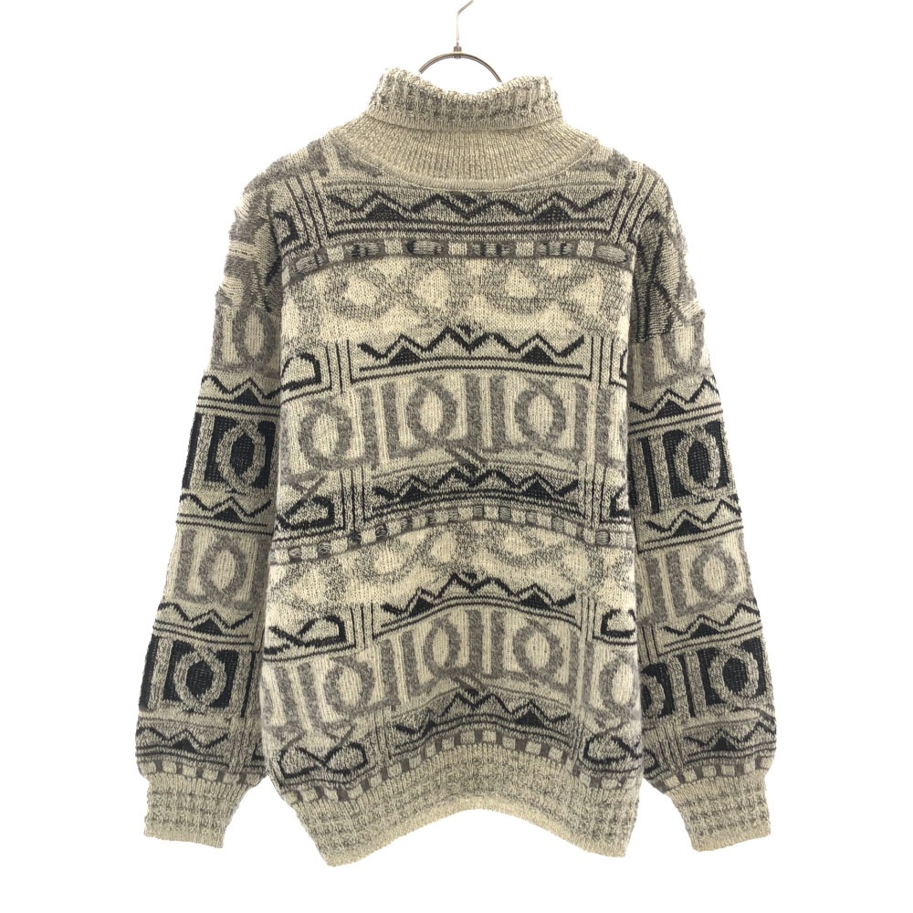 ジャックストーン 80s 90s イタリア製 オールド 総柄 長袖 タートルネック セーター 46 グレー系 JACKSTONE ニット メンズ