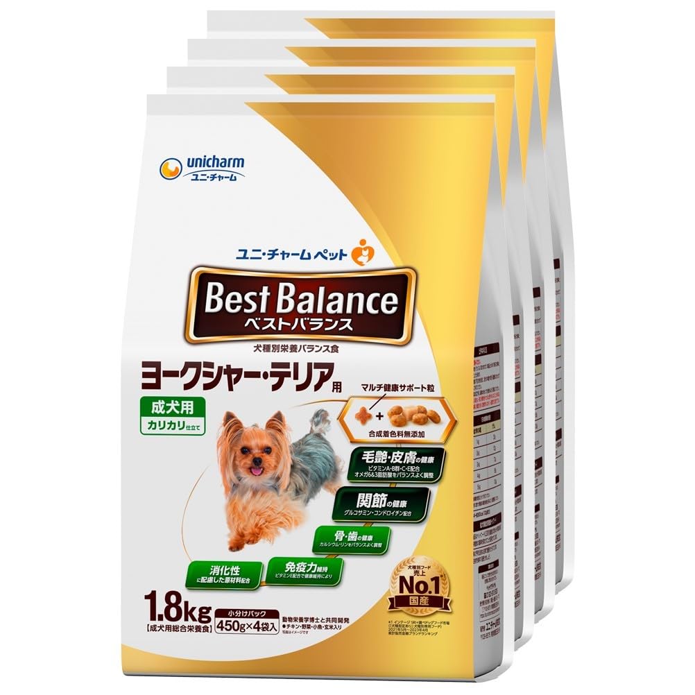 【全国送料無料】 ベストバランス ドッグフード ドライ カリカリ仕立て ヨークシャーテリア用 成犬用 7.2ｋｇ(1.8kg×4) 国産 ユニチャーム[ケース品]