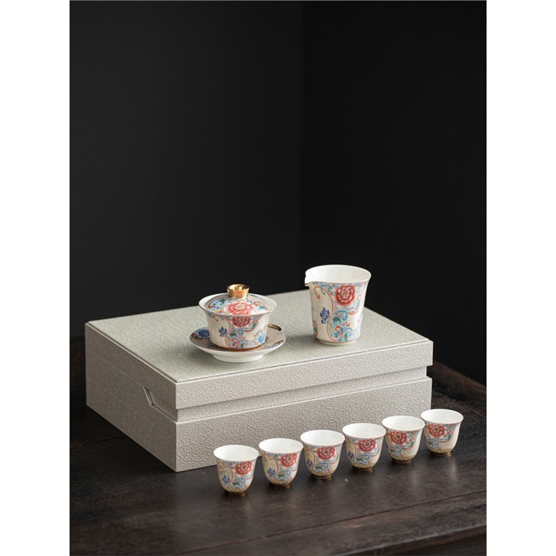 エナメル色のカバーボウルティーカップティーカップティーブリューイングアトンシル大型中国のサンカイカバーカバーカンフーティーセットティーボウルハンドメイド