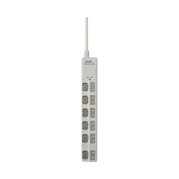 （まとめ） 朝日電器 LEDランプスイッチ付タップWLS-LU610MB（W）(×5セット)