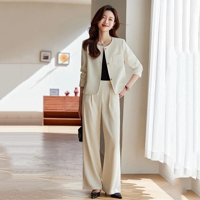 スーツ レディース パンツスーツ ノーカラー ジャケット ワイドパンツ フォーマル スーツ セレモ