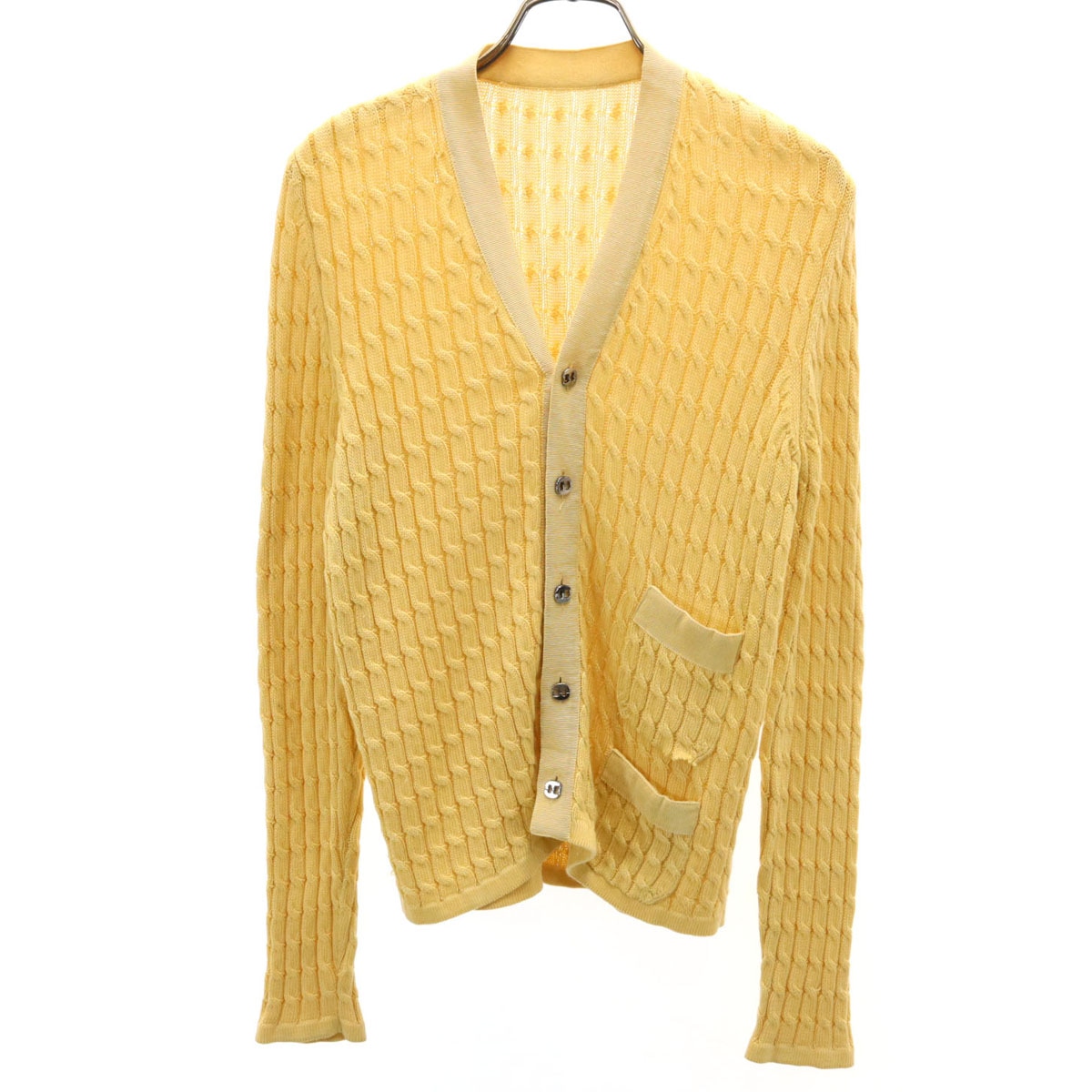 Salvatore Ferragamo サルヴァトーレフェラガモ 長袖 Vネック ニットカーディガン XS イエロー系 ケーブル レディース 古着