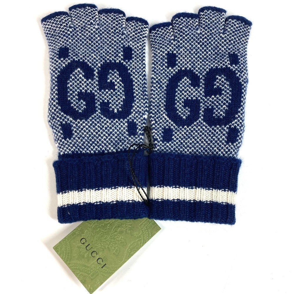 手袋 726586 ロゴ GG フィンガーレス グローブ アクセサリー ニット カシミヤ ネイビー