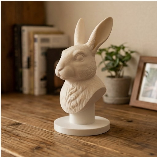 うさぎ（パロミノ）の3Dプリント胸像 白PLA 彫刻 置物 インテリア