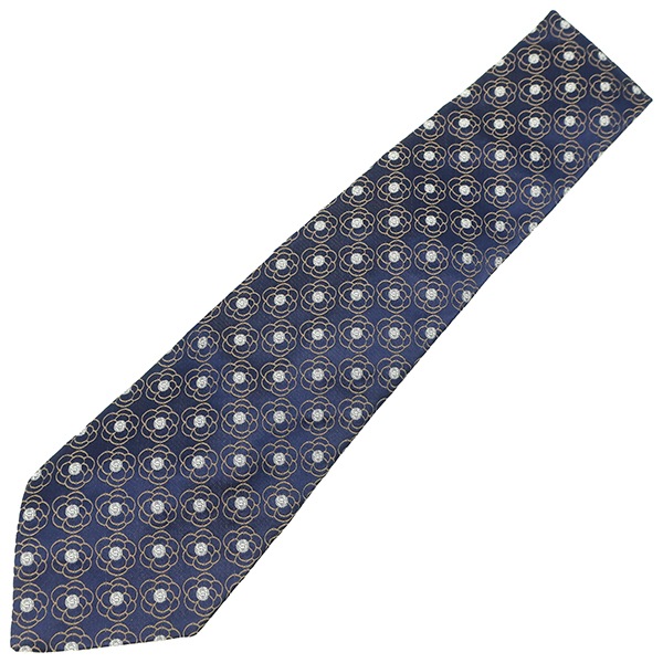 シャネル CHANEL ネクタイ カメリア 9.5cm シルク ネイビー×シルバー×ゴールド 紺 花柄 【中古】