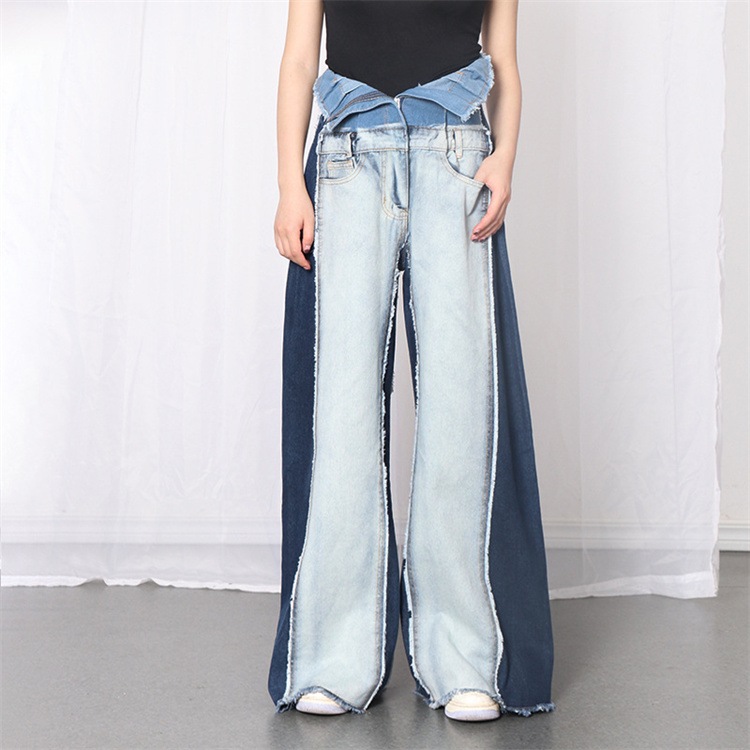 INSスタイル ジーンズ ワイドパンツ ロングパンツ 快適である スリム ハイウエスト 縫付 ゆったりする