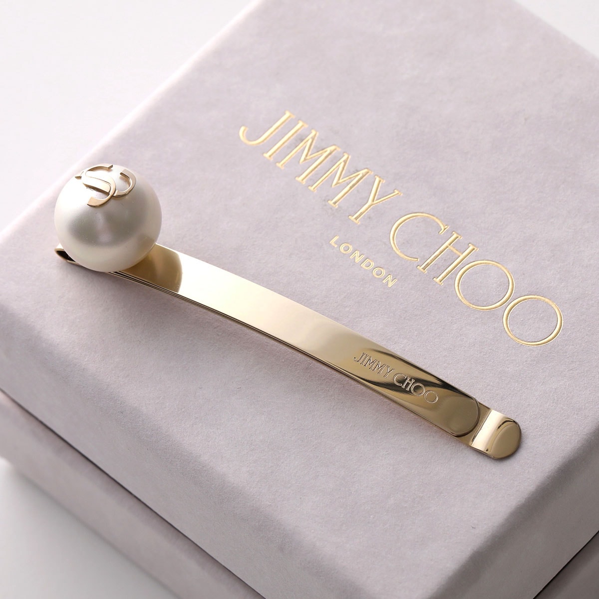 Jimmy Choo ジミーチュウ ヘアピン HAIR SLIDE/U DCK ヘア スライド レディース パール JCロゴ ヘアアクセサリー ヘアクリップ WHITE/GOLD
