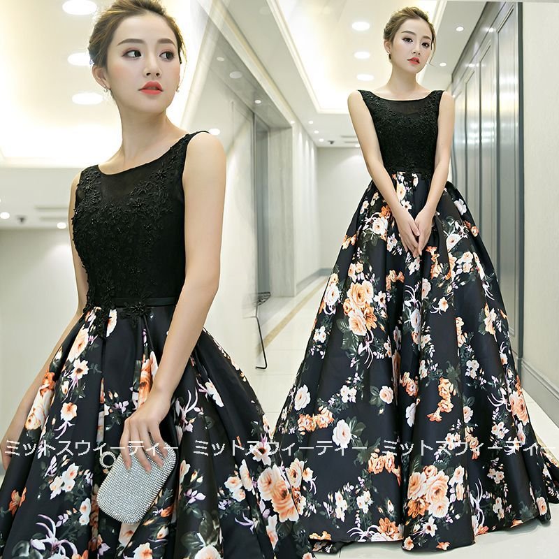 Aラインドレス ロングドレス 安い カクテルドレス 演奏会 カラードレス 黒 イブニングドレス 二次