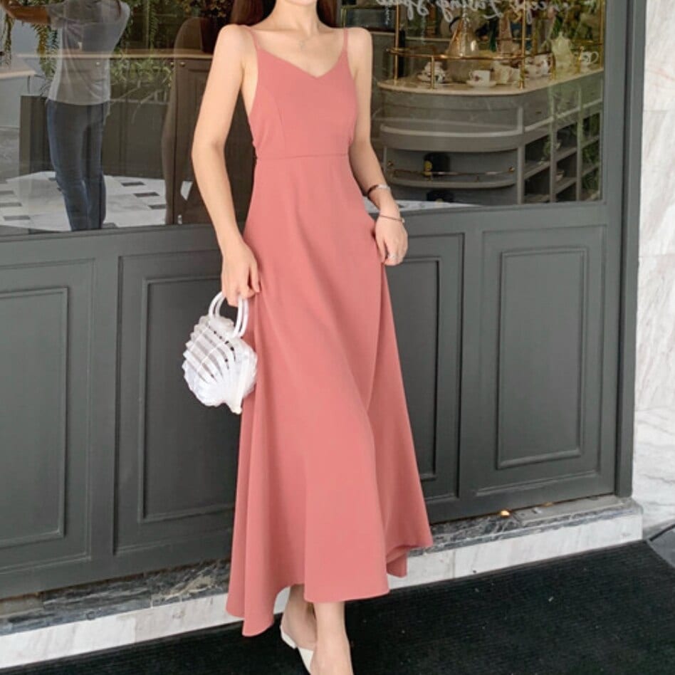 ワンピース　ロングワンピース　ロング　マキシ　マキシワンピース　ノースリーブワンピース　ノースリーブ バックリボン ベアバック　ハイウエスト　フリル　フレア　タイト　スリム　キレイ目　大人　おしゃれ