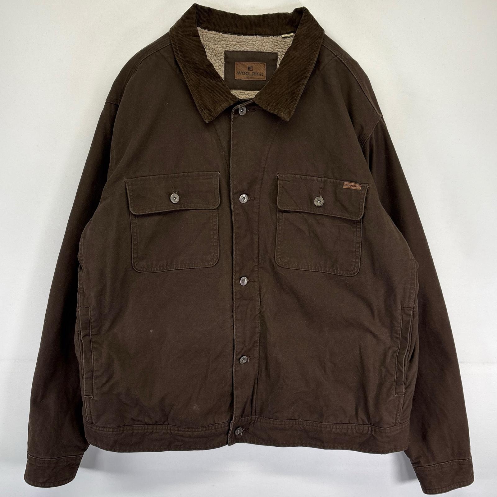 古着 ワークジャケット ダック ボタンフライ 裏ボア 襟コーデュロイ 大きいサイズ 2XL ブラウン メンズ