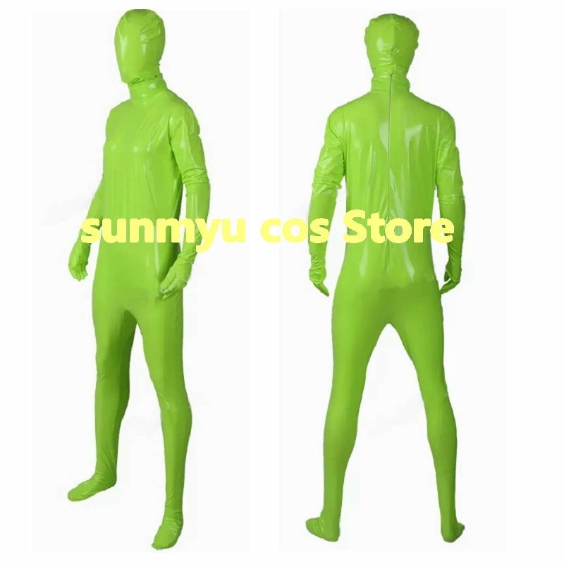 蛍光グリーンタイツ　男性女性兼用 ゼンタイ ZENTAI ボディースーツ 全体を完全に覆う　全身スーツ＋内面　2WAYストレッチありPU生地 コスプレ衣装 オーダーサイズ 13,462円