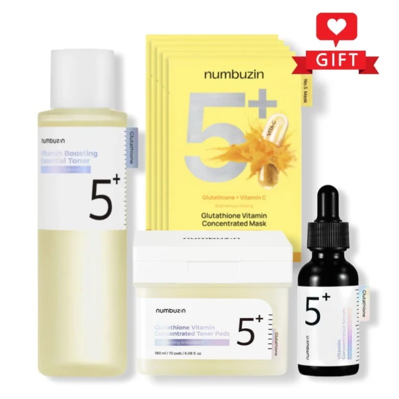 5番ライン 4種セット (エッセンシャルトナー200ml + フィルムパッド70枚 + グルタチオンフィルムパック10枚 + アンプル30ml) / ブライトニングケア / 肌透明感 / スキンケアセ