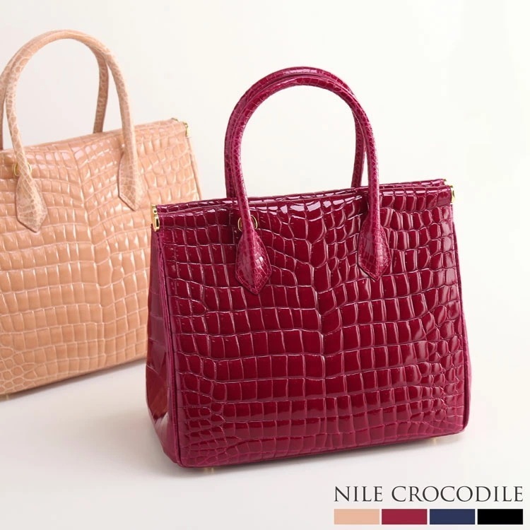 クロコダイル ハンドバッグ 2WAY ショルダーベルト付き レディース シャイニング 加工 センター取り 本革 鰐革 ショルダーバッグ 女性 エレガント 保証書付き 母の日 ギフト プレゼント 4FA