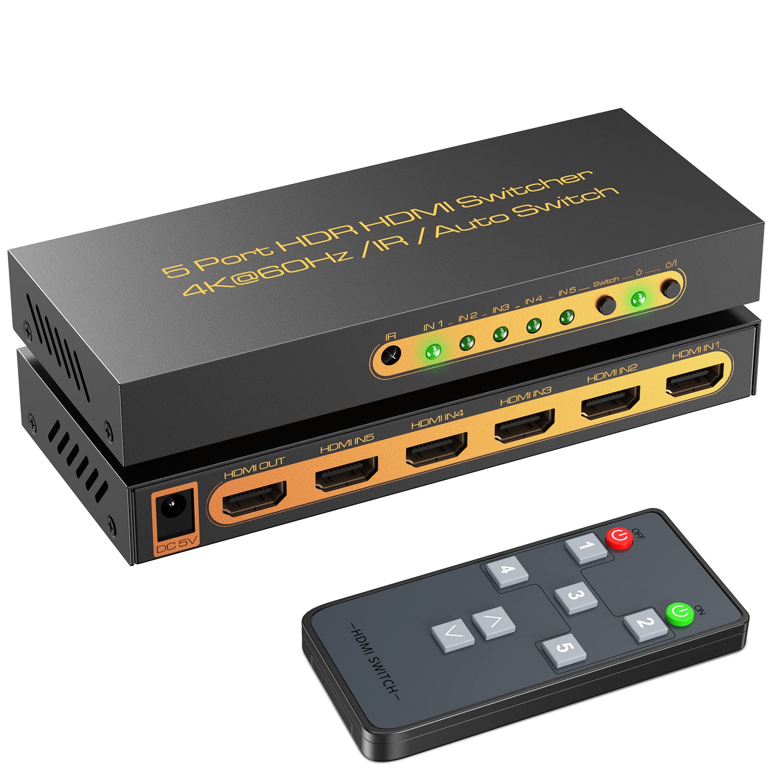 HDMI2.0切替器 5入力1出力【PS5/PS4/Nintendo Switch動作確認済み】4K60Hz3D HDCP2.2HDR対応リモコン付属 PS4 Switch Xbox FireTV S