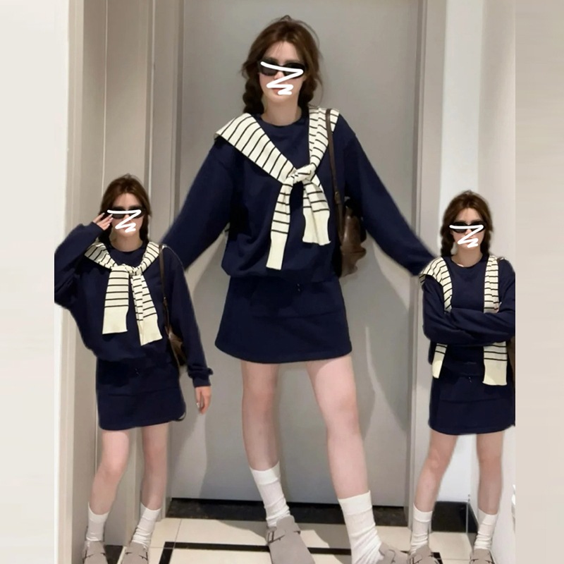 2024年秋冬女性用スウェットシャツとワンピース一式小柄な方向け韓国スーツ