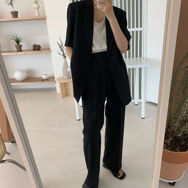 セットアップ レディース ジャケット 半袖 スーツ トップス ワイド パンツ カジュアル 大人 可愛い 上品 おしゃれ かっこいい クール 上品 モード系 ビジネス 春 夏 オフィス OL イベント