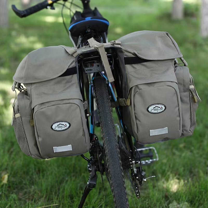 自転車 リアバッグ 2 in 1 自転車 バッグ 防水 50L 自転車用 サイドバッグ 大型 レインカバー付き パニアバッグ　グレーlha010