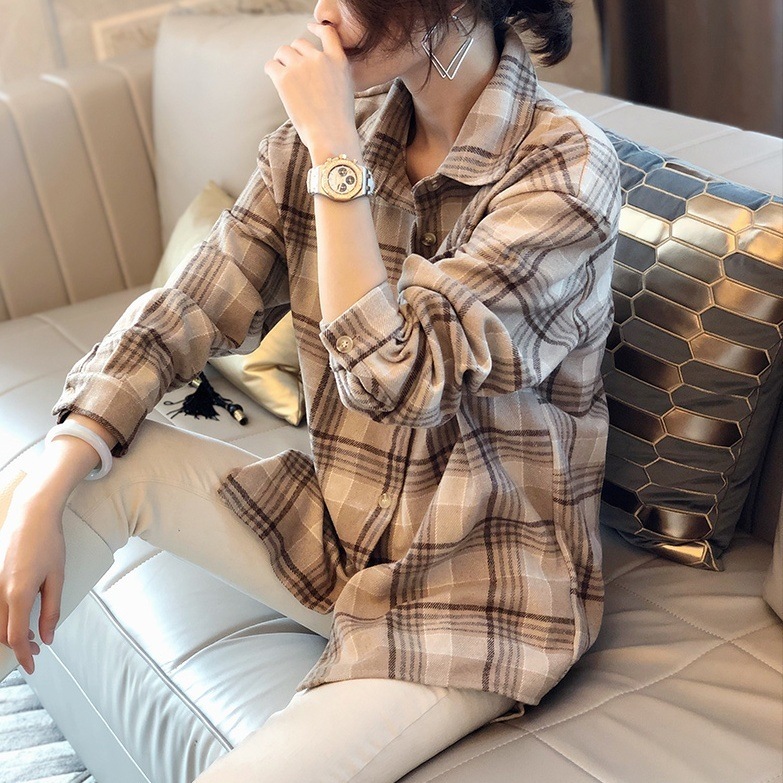 チェック柄シャツ トップス シャツ 長袖 襟付き かわいい 大人可愛い シンプル カジュアル 上品