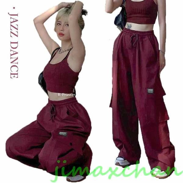 新品　kpop衣装 赤 パンツ へそ出し カーゴパンツ レディース ゆったり ダンス衣装 パンツ kpop衣装 ガールズ DANCE ズボン ダンス 衣装 ヒップホップ